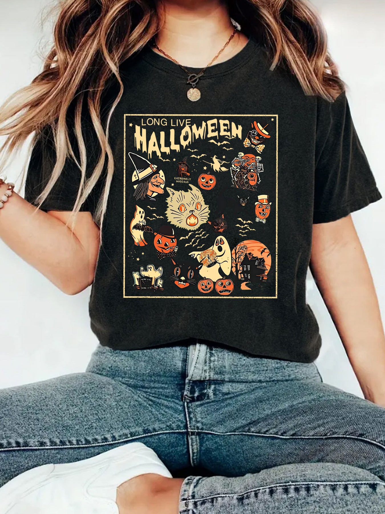 HALLOWEEN Pattern Round Neck Short Sleeve
